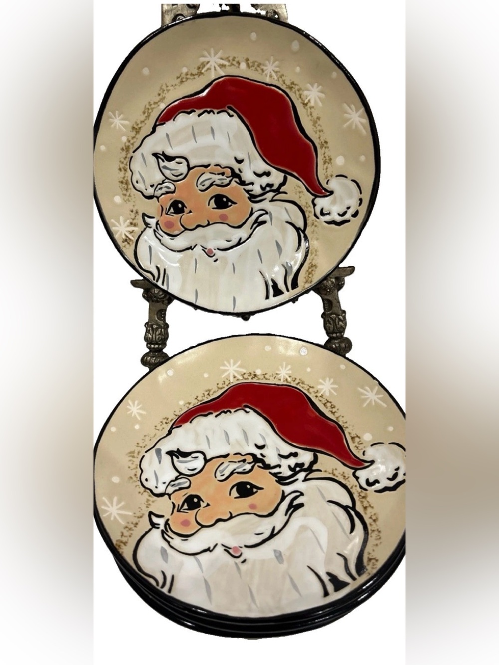 Eli + Ana Sammy Vintage Santa Salad Plates 4pc 8in Ceramic Christmas Holiday NEW